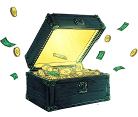 a treasure chest busing with coins image